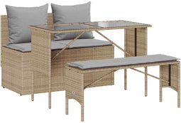 vidaXL - 3-delige - Tuinset - met - kussens - poly - rattan - beige