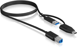 Icy Box IB-CB032 - USB 3.2 Gen1 Kabel - USB-A naar USB-B met adapter - Zwart 100 cm