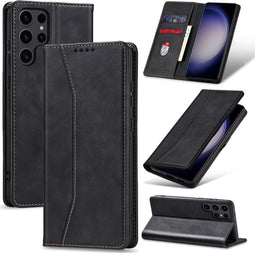 Podec Samsung Galaxy S23 Ultra - Hoesje met Pasjeshouder - Anti-Shock met Screenprotector - Zwart