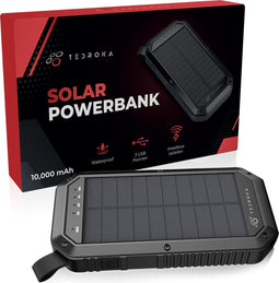 Tedroka® ES981S - Powerbank 10000mAh - Draadloos met Snelladen en Zonne-energie - 3-in-1 Oplader met 4 USB-poorten