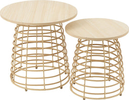 J-Line bijzettafel Rond + Circulaire Voet - hout - naturel - set van 2