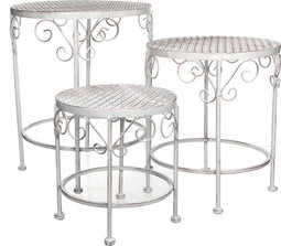 Mica Decorations Provence Plantentafel voor Buiten - Set van 3 - H43 x Ø35 cm - Wit