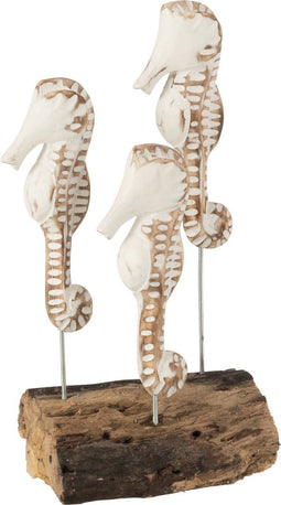 J-Line decoratie Zeepaard 3 Op Voet - hout - wit/naturel