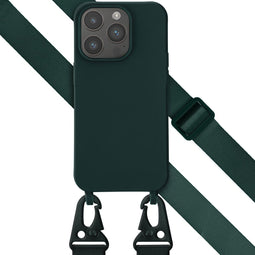 Selencia Hoesje Geschikt voor iPhone 14 Pro Hoesje Met Koord - Selencia Siliconen hoesje met afneembaar koord - Donkergroen