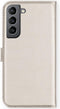 Selencia Hoesje Geschikt voor Samsung Galaxy S21 FE Hoesje Met Pasjeshouder - Selencia Echt Lederen Bookcase - Lichtgrijs
