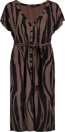Gaia - Jurk - Midi-lengte - Zebraprint zwart en bruin - Maat S