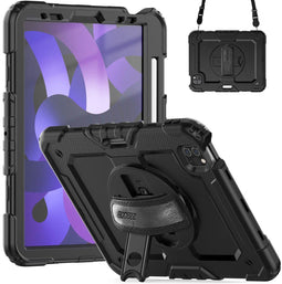 Accezz Rugged Backcover - iPad Air (2022 / 2020) - Schouderstrap en screenprotector - Zwart