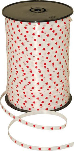Cadeaulint hartjes wit/rood 10mm - 250meter