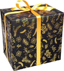 Cadeaupapier | 30cm | 100m | 74gr/m² | Branches | zwart/goud
