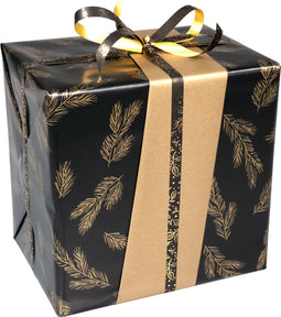Cadeaupapier | 30cm | 100m | 80gr/m² | Dennentakjes | zwart/goud