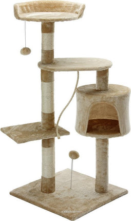 Cadoca Kattenboom beige met 3 kijkplekken, 1 grot, 2 speelballen en één touw