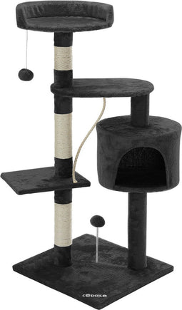 Cadoca Kattenboom donkergrijs met 3 kijkplekken, 1 grot, 2 speelballen en één touw