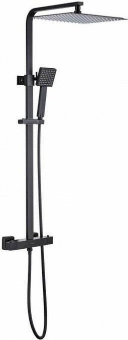 Douchekolom OCEANIC - Thermostaatkraan koud lichaam - Hoge vierkante douchekop 30x30 cm - Mat zwart