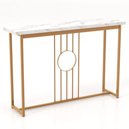 Coast Marmerlook Bijzettafel met Metalen Frame - 120 x 30 x 80,5 cm - Wit + Goud