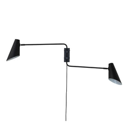 Cale black wall lamp, 2 arms