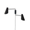 Cale black wall lamp, 2 arms