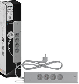 Calex Slimme Stekkerdoos - Smart Wifi Contactdoos - 4-voudig met 2x USB-A (België /FR - penaarde) - Elke stekker apart bestuurbaar via Wifi - 1.8 meter - Grijs