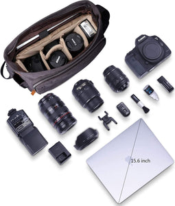 cameratas, fototas SLR/DSLR/SLR camera-schoudertas van waterbestendig canvas, 14/15,6 inch, grijs