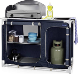 Campart Campingkeuken met Wasbak KI-0753 - Campingkast inclusief windscherm - 4 verstelbare poten - Lichtgewicht inclusief opbergtas - Blauw