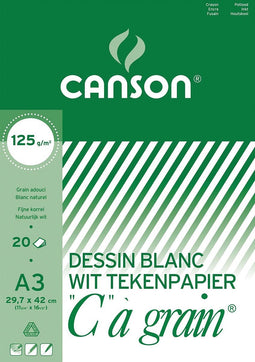 Canson - wit tekenpapier A3 - 'C 'à grain 125 g/m² - 20 vel - 1 stuk