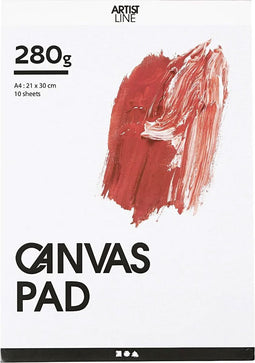 Canvas blok, A4, 280 gr, 10 vellen, wit