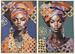 Canvas Home ESPRIT Gouden polyestyreen Canvas Koloniaal Afrikaanse 82 x 3,5 x 122 cm (2 Stuks)