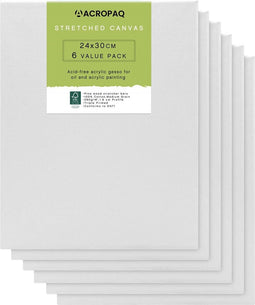 Canvas schildersdoek - 6 stuks, 24 x 30 cm, Voor olie en acrylverf en tekenen, Voor Kinderen en Volwassenen, Premium katoenen oppervlak - Wit - ACROPAQ