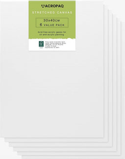 Canvas schildersdoek - 6 stuks, 30 x 40 cm, Premium katoenen oppervlak - Wit - ACROPAQ