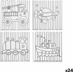 Canvas Wit Stof 25 x 25 x 1,5 cm Om te schilderen Auto's (24 Stuks)