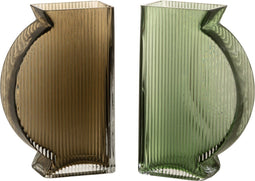 J-Line Vaas Nino Glas Groen Small Assortiment Van Twee - Bloemenvaas 23.00 cm hoog