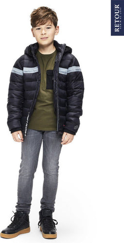 Retour Jeans Pim - Gewatteerde Jongens Jas - Waterafstotend - Zwart - Maat 122/128