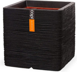 Capi Europe - Bloempot vierkant Rib NL - 30x30 - Zwart - Opening Ø24 - Bloempot voor binnen en buiten - Levenslang garantie - Breukbestendig - 100% Recyclebaar - CO2 Neutraal geproduceerd - KBLR902