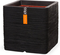 Capi Europe - Bloempot vierkant Rib NL - 40x40 - Zwart - Opening Ø32 - Bloempot voor binnen en buiten - Levenslang garantie - Breukbestendig - 100% Recyclebaar - CO2 Neutraal geproduceerd - KBLR903