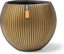 Capi Europe - Vaas bol Groove Black & Gold - 10x9 - Goud - Opening Ø7.2 - Bloempot voor binnen - 5 jaar garantie - BGVGB101