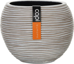 Capi Europe - Vaas bol Rib Anthracite & Ivory - 22x18 - Ivoor - Opening Ø15.7 - Bloempot voor binnen - 5 jaar garantie - BOFI103