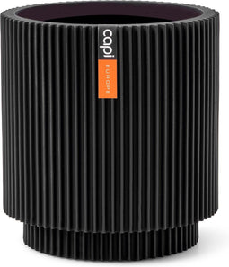Capi Europe - Vaas cilinder Groove Black & Gold - 11x12 - Zwart - Opening Ø9.6 - Bloempot voor binnen - 5 jaar garantie - BGVBL312