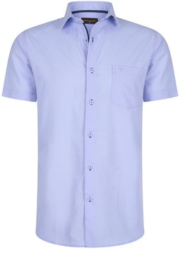 Cappuccino Italia - Heren Overhemden Korte Mouw Palermo - Blauw - Maat XXL
