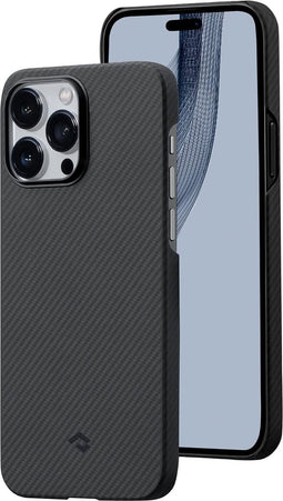 Carbon iPhone 14 Pro Max-hoes, MagSafe-compatibel, slank en licht hoesje voor iPhone 14 Pro Max 6,7 inch met een caseless touch-gevoel, gemaakt van 600D aramidevezel [MagEZ Case 3 - Zwart/Grijs
