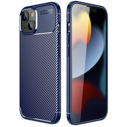 Carbon Softcase Backcover voor de iPhone 14 - Blauw