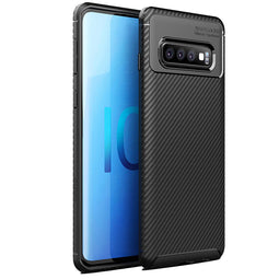 Carbon Softcase Backcover voor de Samsung Galaxy S10 - Zwart