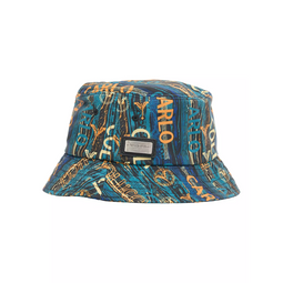 Carlo Colucci Bucket Hat Black-Petrol with Allover Print - S/M (56-58cm)