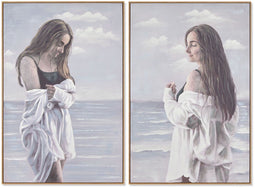 Schilderij Home ESPRIT Vrouw Mediterrane 80 x 3,5 x 120 cm (2 Stuks)