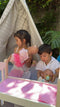 Longfield Games Poppenstoel - Houten Poppenkinderstoel - Inclusief Kussentje - Roze/Wit