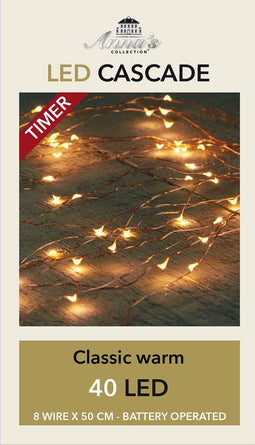 Cascade draadverlichting lichtsnoer met 40 lampjes classic warm wit op batterijen - Lichtsnoeren - kerstverlichting