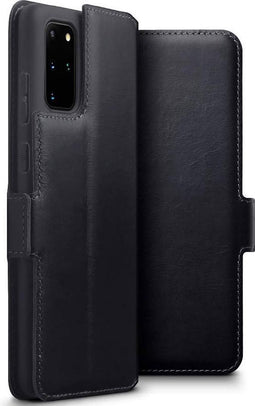 CaseBoutique Bookcase hoesje geschikt voor Samsung Galaxy S20+ - Effen Zwart - Echt Leer