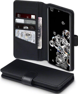 CaseBoutique Bookcase hoesje geschikt voor Samsung Galaxy S20 Ultra - Effen Zwart - Echt Leer - Pashouder met 5 vakjes