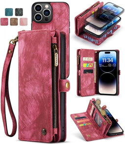 Caseme Geschikt voor iPhone 13 Pro Max hoesje - Vintage 2 in 1 portemonnee - Roze