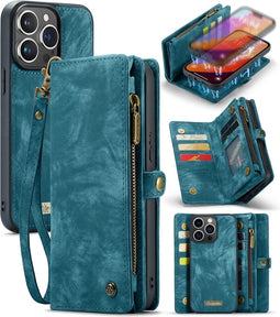 Caseme Geschikt voor iPhone 16 Pro hoesje - Vintage 2 in 1 portemonnee - Blauw