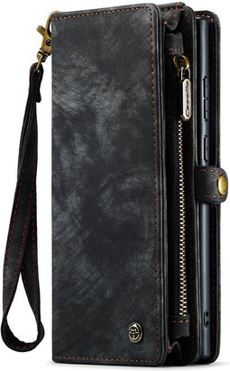 Caseme Geschikt voor Samsung Galaxy S22 Ultra hoes - Vintage 2 in 1 portemonnee - Zwart