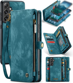 Caseme Geschikt voor Samsung Galaxy S24 hoes - Vintage 2 in 1 portemonnee - Lichtblauw